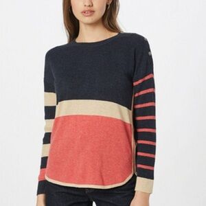 White Stuff Striped Navy and Coral Alpaca/Merino wool Sweater